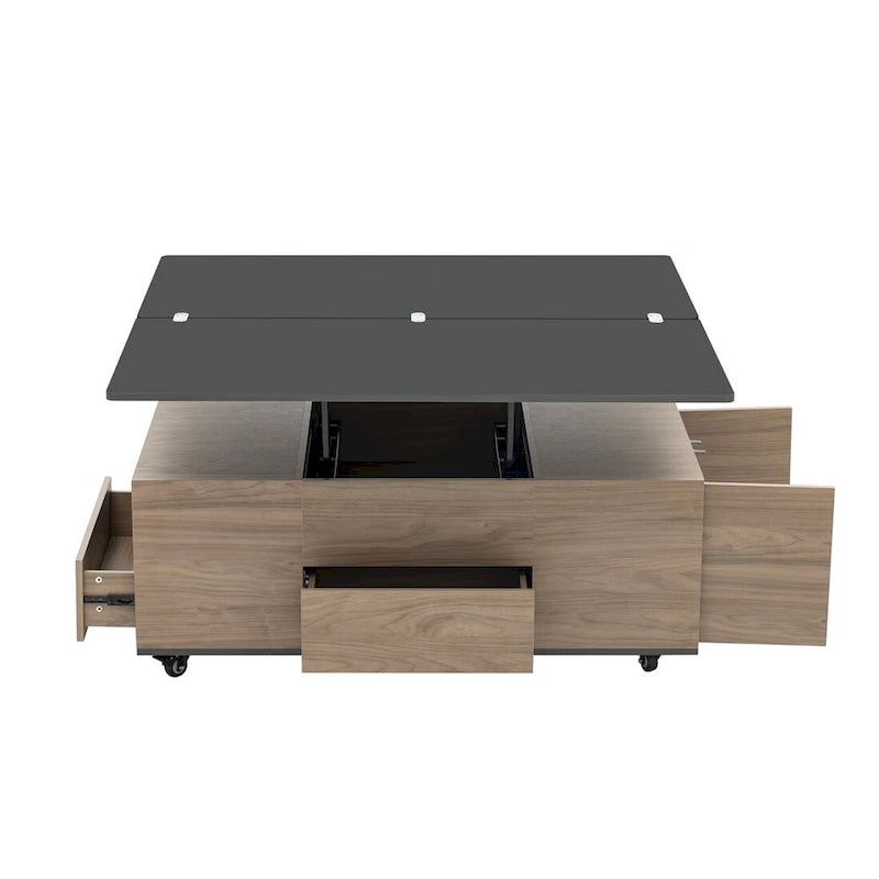 Modern Hydraulic Lift-Top Coffee Table with 3 Drawers & Locking Wheels, MDF