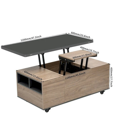 Modern Hydraulic Lift-Top Coffee Table with 3 Drawers & Locking Wheels, MDF