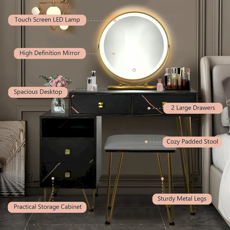 Modern Dressing Table with Storage Cabinet - 31.5 x 16 x 30 (L x W x H)