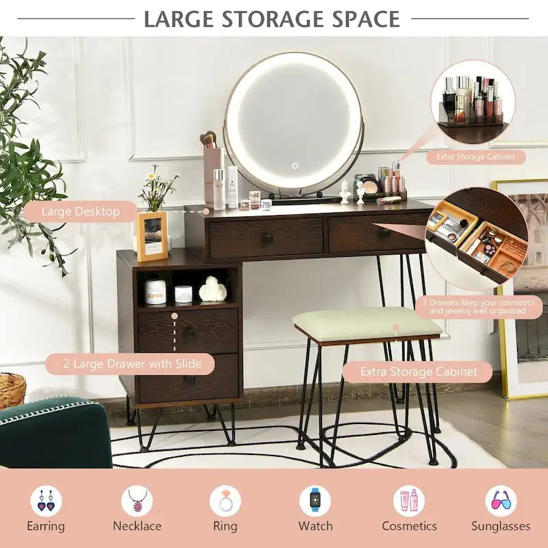 Modern Dressing Table with Storage Cabinet - 31.5 x 16 x 30 (L x W x H)