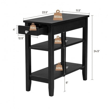 Space-Saving Side End Table with Drawer and 2-Tier Open Storage Shelves