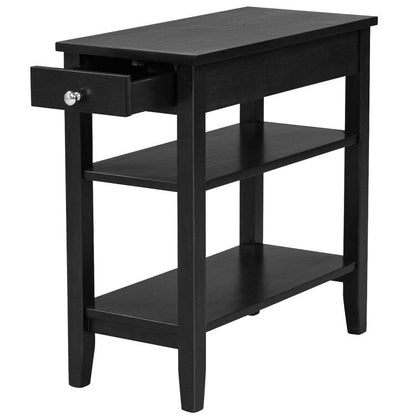 Space-Saving Side End Table with Drawer and 2-Tier Open Storage Shelves