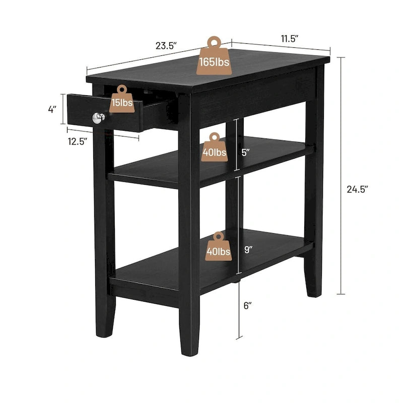 Space-Saving Side End Table with Drawer and 2-Tier Open Storage Shelves