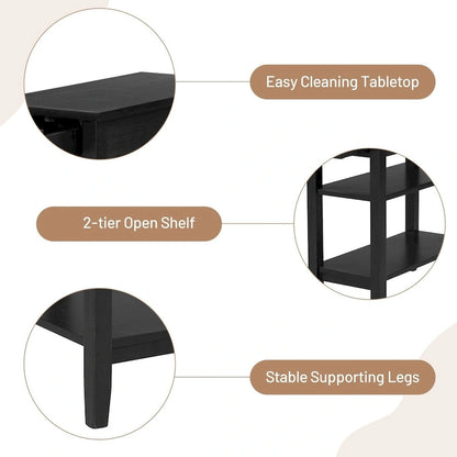 Space-Saving Side End Table with Drawer and 2-Tier Open Storage Shelves