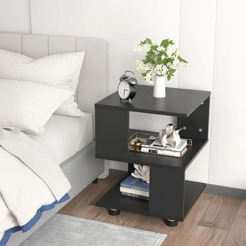 Modern 2-Tier Magic Cube Nightstands with Timeless Hollow Rectangle Design