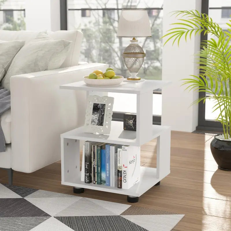 Modern 2-Tier Magic Cube Nightstands with Timeless Hollow Rectangle Design