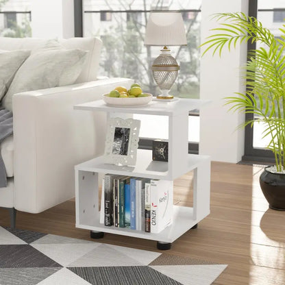 Modern 2-Tier Magic Cube Nightstands with Timeless Hollow Rectangle Design