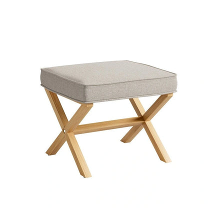 Square Fabric Upholstered Ottoman with Solid Wood X-Shaped Legs, 500 lb Capacity