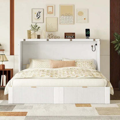 Queen Size Murphy Bed Wall Bed with drawer and a set of Sockets