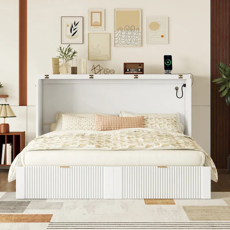 Queen Size Murphy Bed Wall Bed with drawer and a set of Sockets