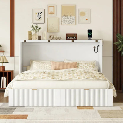 Queen Size Murphy Bed Wall Bed with drawer and a set of Sockets
