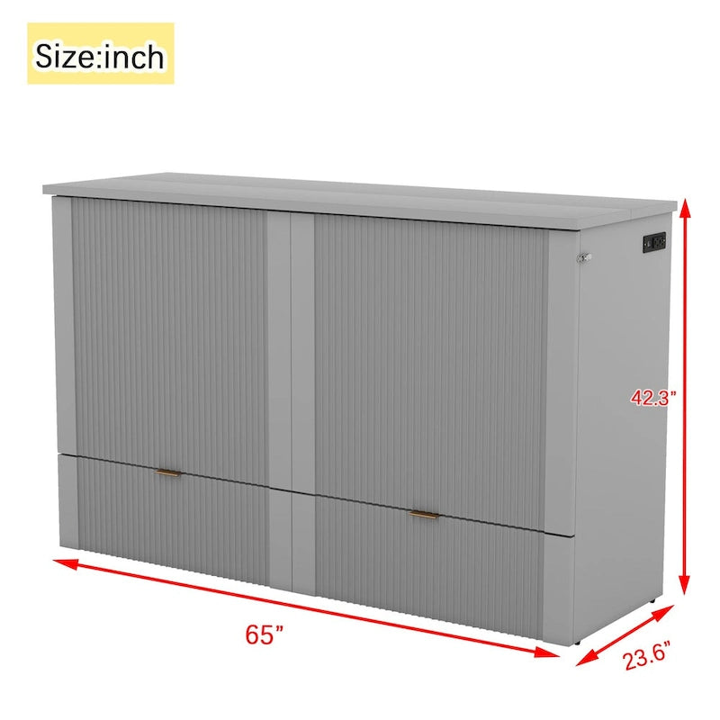 Queen Size Murphy Bed Wall Bed with drawer and a set of Sockets