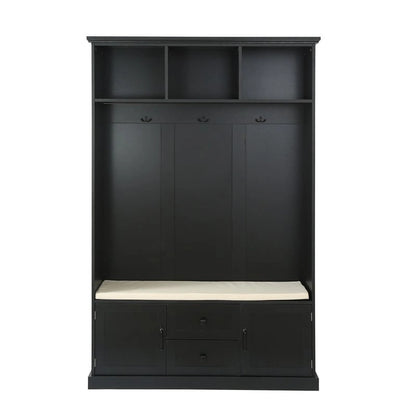 3-in-1 Design Hall Tree with Storage Bench,3 Hooks and Cushion