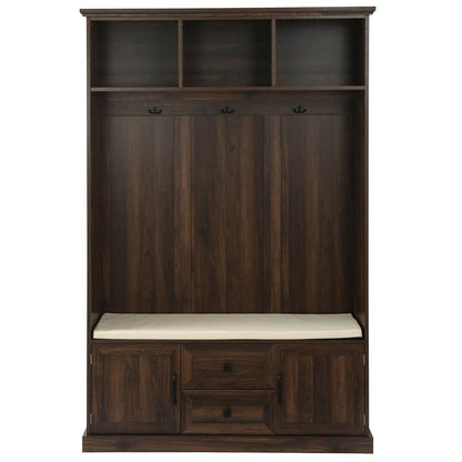 3-in-1 Design Hall Tree with Storage Bench,3 Hooks and Cushion