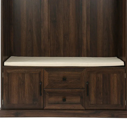 3-in-1 Design Hall Tree with Storage Bench,3 Hooks and Cushion