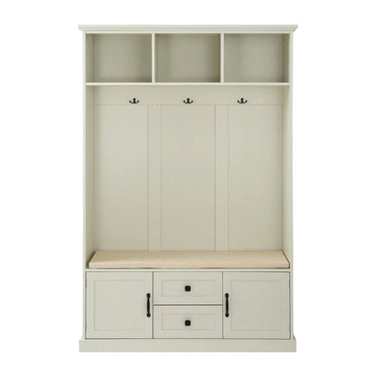 3-in-1 Design Hall Tree with Storage Bench,3 Hooks and Cushion