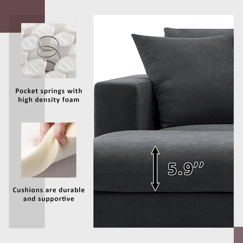 Modern 4-Seat L-Shaped Sectional Sofa, with 2 Free pillows, Convertible Ottoman