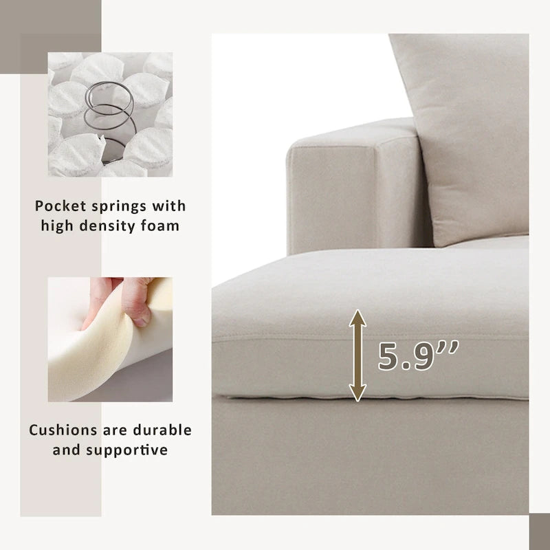 Modern 4-Seat L-Shaped Sectional Sofa, with 2 Free pillows, Convertible Ottoman