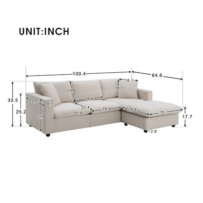 Modern 4-Seat L-Shaped Sectional Sofa, with 2 Free pillows, Convertible Ottoman