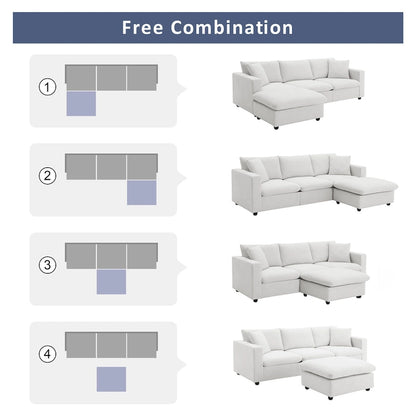 Modern 4-Seat L-Shaped Sectional Sofa, with 2 Free pillows, Convertible Ottoman