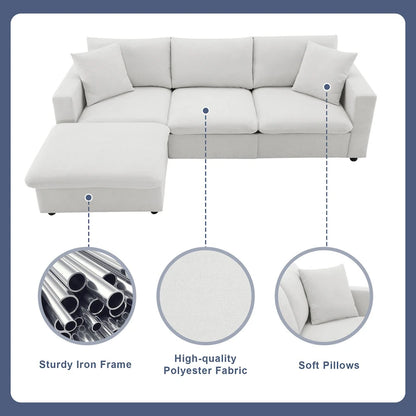 Modern 4-Seat L-Shaped Sectional Sofa, with 2 Free pillows, Convertible Ottoman