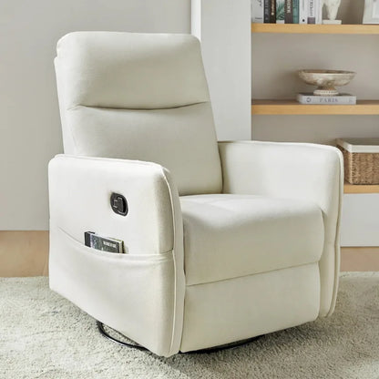 Rocker Swivel Recliner Chair with Side Pockets & Linen-Like Fabric Upholstery
