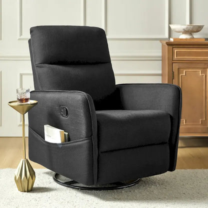 Rocker Swivel Recliner Chair with Side Pockets & Linen-Like Fabric Upholstery