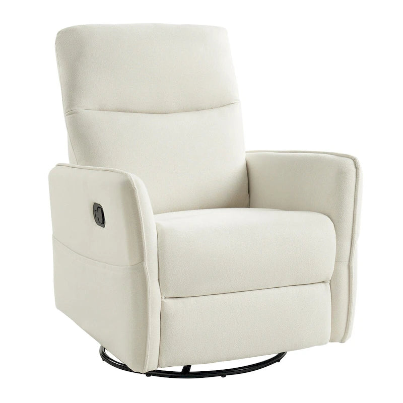 Rocker Swivel Recliner Chair with Side Pockets & Linen-Like Fabric Upholstery