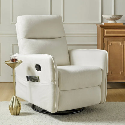 Rocker Swivel Recliner Chair with Side Pockets & Linen-Like Fabric Upholstery