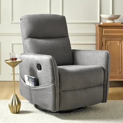 Rocker Swivel Recliner Chair with Side Pockets & Linen-Like Fabric Upholstery