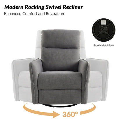 Rocker Swivel Recliner Chair with Side Pockets & Linen-Like Fabric Upholstery