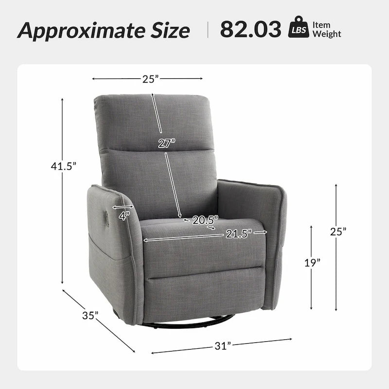 Rocker Swivel Recliner Chair with Side Pockets & Linen-Like Fabric Upholstery