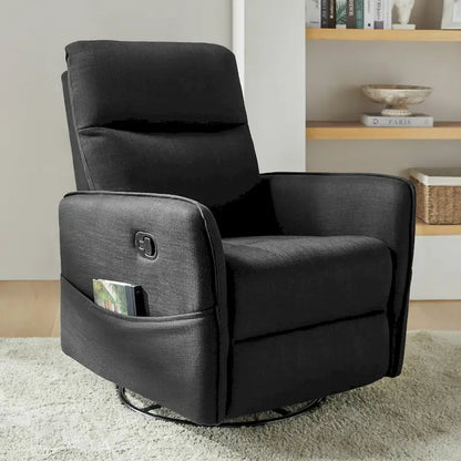 Rocker Swivel Recliner Chair with Side Pockets & Linen-Like Fabric Upholstery