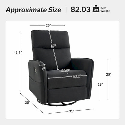 Rocker Swivel Recliner Chair with Side Pockets & Linen-Like Fabric Upholstery