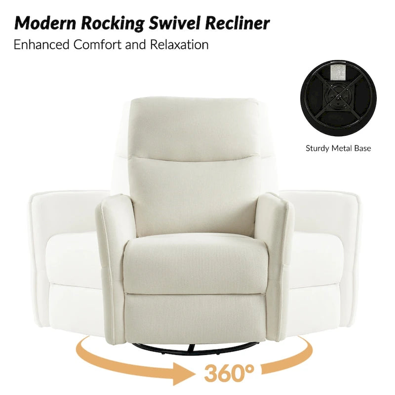 Rocker Swivel Recliner Chair with Side Pockets & Linen-Like Fabric Upholstery