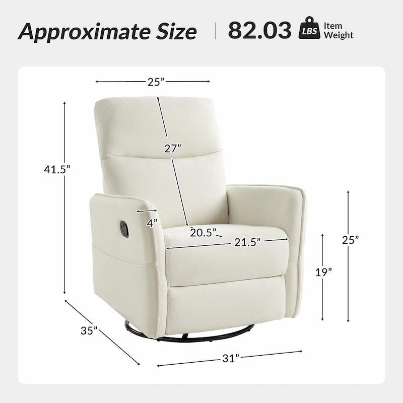 Rocker Swivel Recliner Chair with Side Pockets & Linen-Like Fabric Upholstery