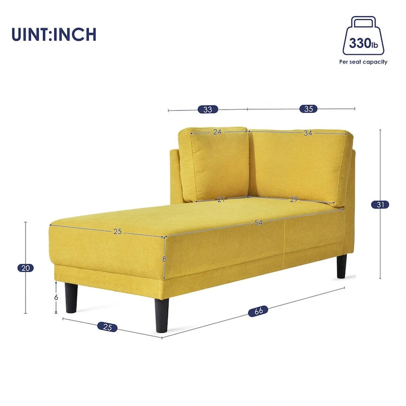 Mid-Century Modern Upholstered Chaise Lounge Sofa