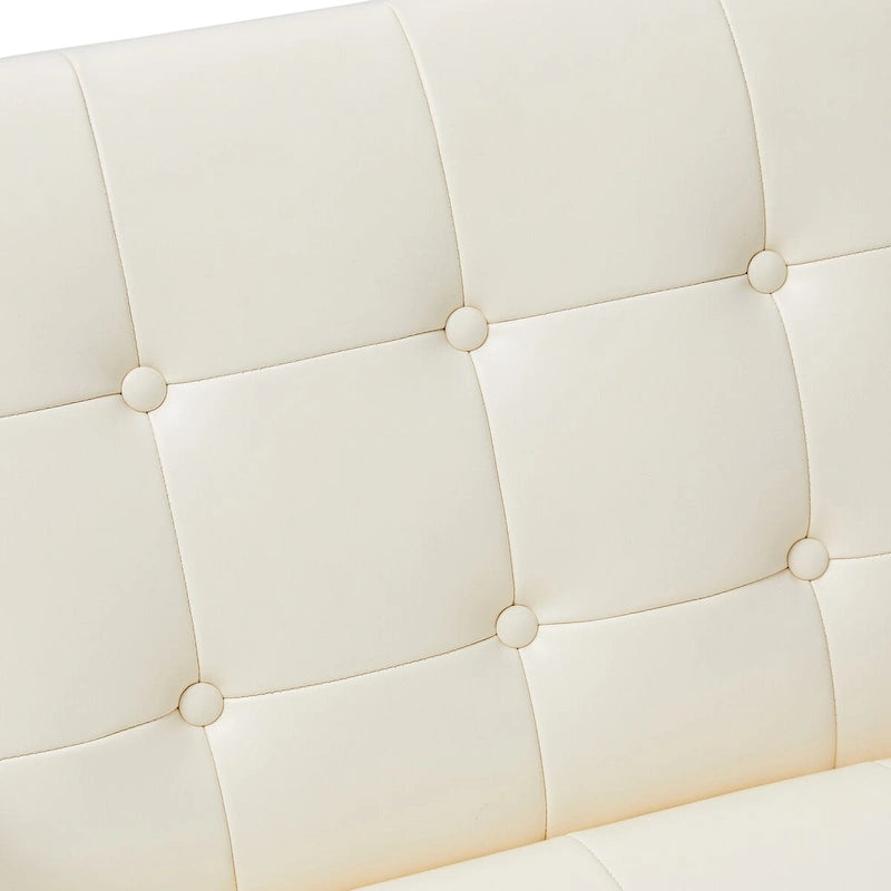 Mid-Century PU Leather Button-Tufted Accent Chair with Chrome Plated Frame, Cream, 30.5H
