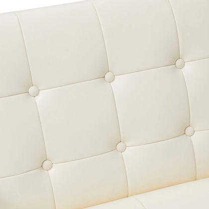Mid-Century PU Leather Button-Tufted Accent Chair with Chrome Plated Frame, Cream, 30.5H