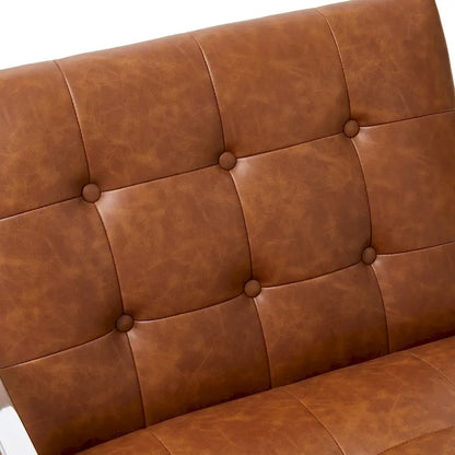 Mid-Century PU Leather Button-Tufted Accent Chair with Chrome Plated Frame, Cream, 30.5H