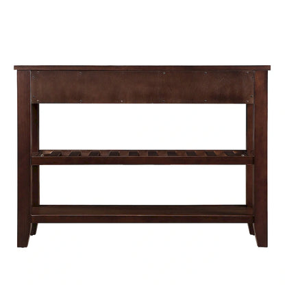 Console Sofa Table with 2 Storage Drawers and 2 Tiers Shelves, Mid-Century Style 42 Solid Wood Buffet Sideboard