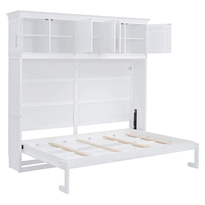 Nestfair Queen Size Murphy Bed Wall Bed with Top Cabinets