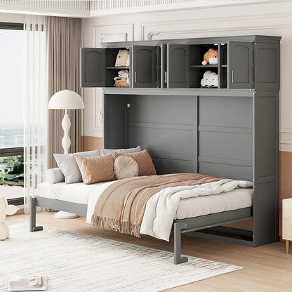 Nestfair Queen Size Murphy Bed Wall Bed with Top Cabinets