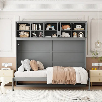 Nestfair Queen Size Murphy Bed Wall Bed with Top Cabinets