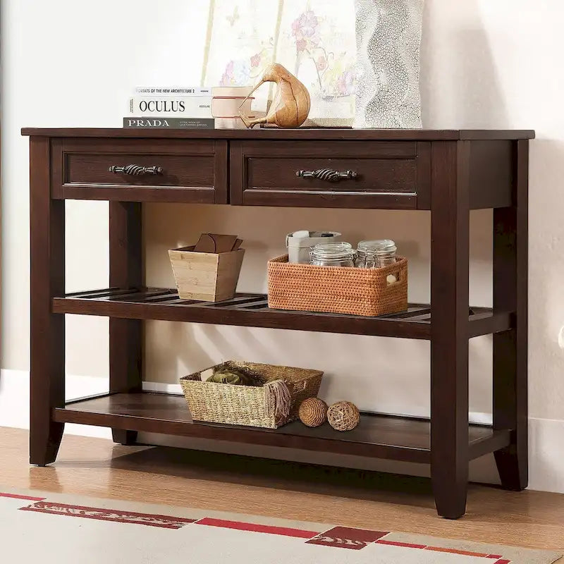 Console Sofa Table with 2 Storage Drawers and 2 Tiers Shelves
