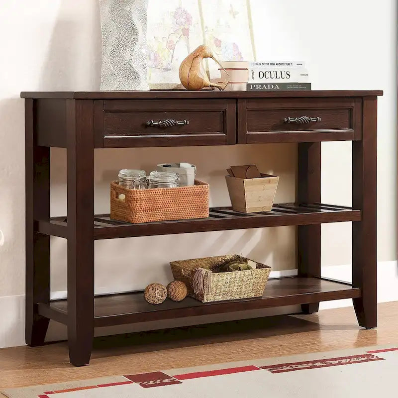 Console Sofa Table with 2 Storage Drawers and 2 Tiers Shelves