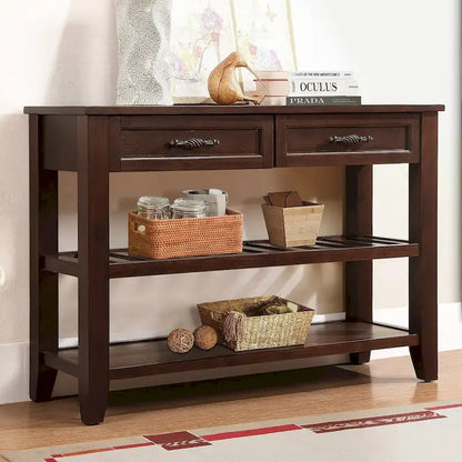 Console Sofa Table with 2 Storage Drawers and 2 Tiers Shelves