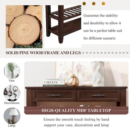 Console Sofa Table with 2 Storage Drawers and 2 Tiers Shelves