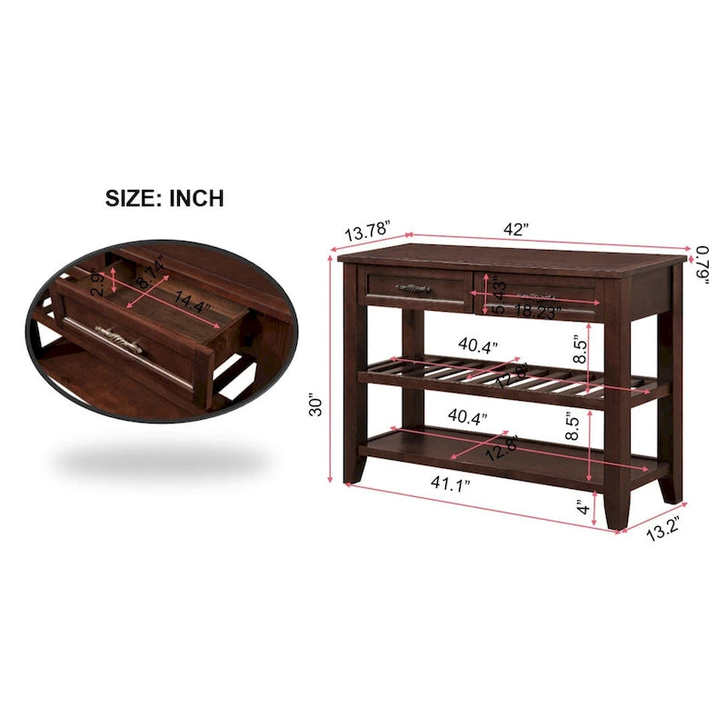 Console Sofa Table with 2 Storage Drawers and 2 Tiers Shelves