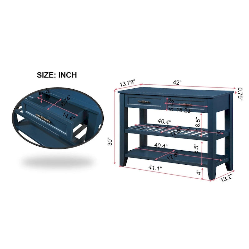 Console Sofa Table with 2 Storage Drawers and 2 Tiers Shelves